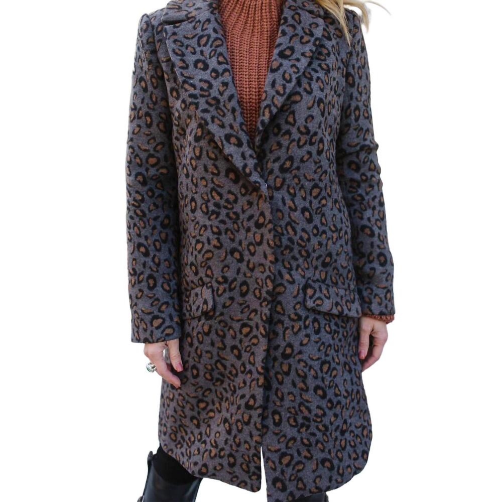 NEW PINK MARTINI the hadley leopard coat in dark grey